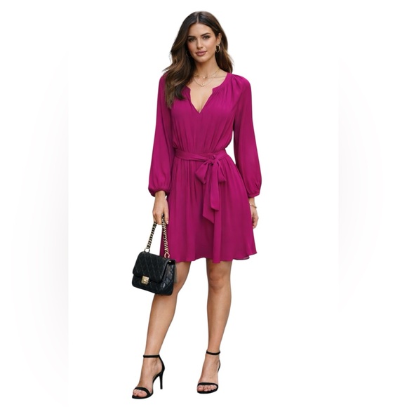 Vera Wang Dresses & Skirts - Simply Vera Wang Long Sleeve Elastic Waist Pink Fuchsia Dress Size: Medium
